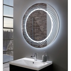 Specchio Bagno Tondo Su Misura Filo Lucido con disegno sabbiato Retroilluminante led 20W mod. New Orleans