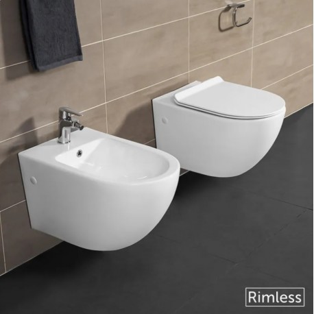 Sanitari Sospesi New York di Linpha Sanitary Vaso con tecnologia rimless + Bidet in Ceramica Bianco Lucido