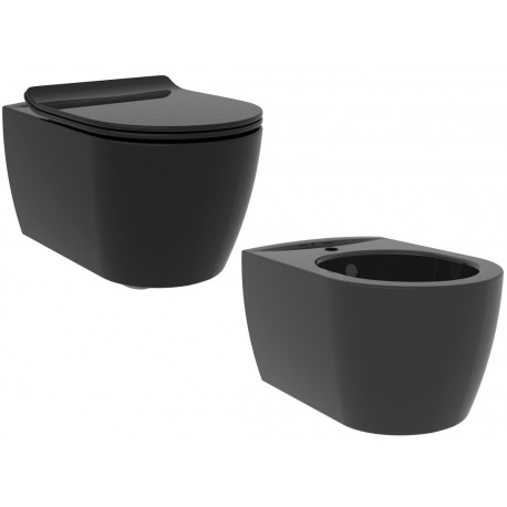 Sanitari Sospesi New York di Linpha Sanitary Vaso con tecnologia rimless + Bidet in Ceramica Nero Opaco