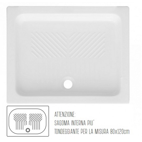 Piatto doccia di 80x120 h 10 cm rettangolare in ceramica bianco + Piletta Sifonata marca dian