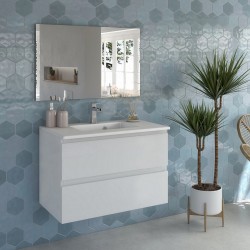 Mobile bagno bianco larice completo lavabo in ceramica + specchio led 100 x 60 cm da selezionare in fase di ordine