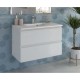 Mobile bagno larice bianco completo lavabo in ceramica + specchio led 100 x 60 cm con cassa bluetooth