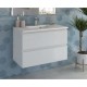 Mobile bagno larice bianco completo lavabo in ceramica + specchio led 80 x 60 cm con cassa bluetooth