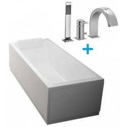 Vasca da bagno 70x170 cm con telaio e 2 pannelli modello calos 2.0 di Novellini + batteria miscelatore ringo paffoni rin040cr