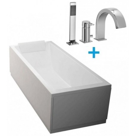 Vasca da bagno 70x170 cm con telaio e 2 pannelli modello calos 2.0 di Novellini + batteria miscelatore ringo paffoni rin040cr