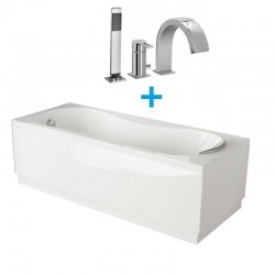 Vasca da bagno 70x160 cm con telaio e 2 pannelli calypso di novellini + batteria miscelatore ringo paffoni cod. rin040cr