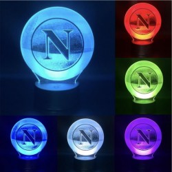 Lampada Scudetto Napoli 3d in plexiglass disegno inciso al laser e illuminazione led rgb con telecomando