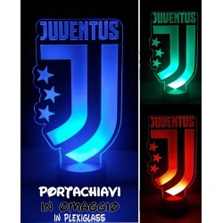 Lampada led Scudetto Juventus 3d in plexiglass disegno inciso al laser e illuminazione led rgb con telecomando