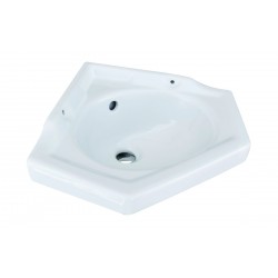 Lavabo ad angolo in ceramica bianca 36x36 cm predisposto per rubinetteria a parete serie stilo