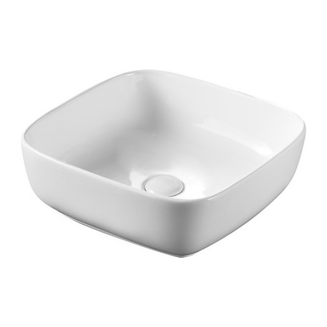 Lavabo d'appoggio forma quadrata in ceramica bianca lucida 40 cm larghezza x 40 cm profondità