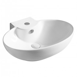 Lavabo d'appoggio in ceramica bianca lucida 60,5 cm larghezza x 45,5 cm profondità