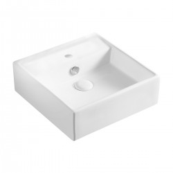 Lavabo d'appoggio a forma quadra in ceramica bianca lucida 38 cm larghezza x 38 cm profondità
