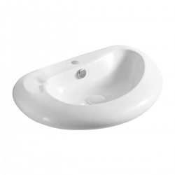 Lavabo d'appoggio o sospeso in ceramica bianca lucida 54,5 cm larghezza x 41 cm profondità