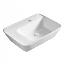 Lavabo d'appoggio o sospeso a forma rettangolare in ceramica bianca lucida 57,5 cm larghezza x 44 cm profondità