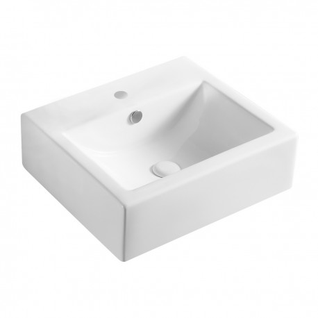 Lavabo d'appoggio o sospeso a forma rettangolare in ceramica bianca lucida 50,5 cm larghezza x 44,5 cm profondità