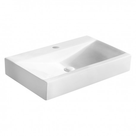 Lavabo d'appoggio in ceramica bianca lucida 70,5 cm larghezza x 44,5 cm profondità