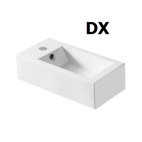 Lavabo d'appoggio DX in ceramica bianca lucida 50 cm profondità x 25,5 cm larghezza