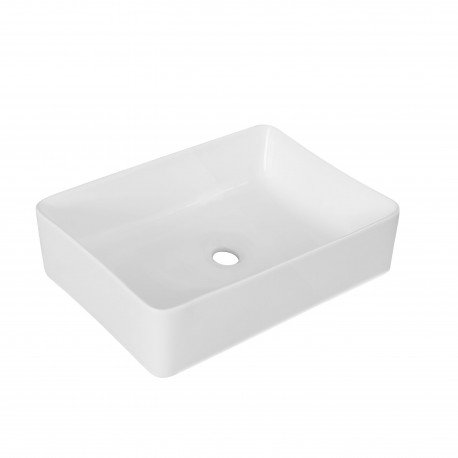 Lavabo d'appoggio a forma rettangolare in ceramica bianca lucida 40,5 cm larghezza x 30,5 cm profondità