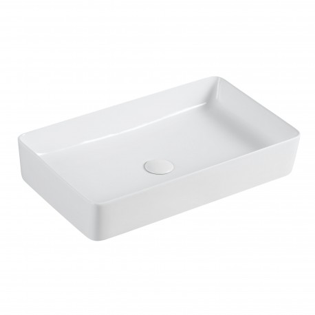 Lavabo d'appoggio a forma rettangolare in ceramica bianca lucida 61 cm larghezza x 34,5 cm profondità