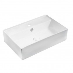 Lavabo d'appoggio a forma rettangolare in ceramica bianca lucida 59,5 cm larghezza x 40 cm profondità