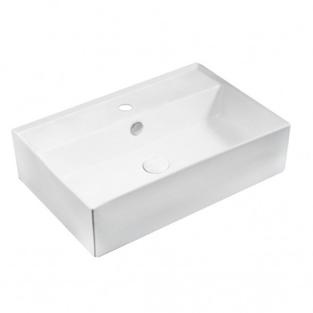 Lavabo d'appoggio a forma rettangolare in ceramica bianca lucida 59,5 cm larghezza x 40 cm profondità