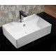 Lavabo d'appoggio a forma rettangolare in ceramica bianca lucida 59,5 cm larghezza x 40 cm profondità