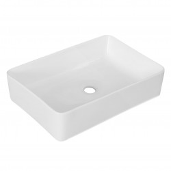 Lavabo d'appoggio a forma rettangolare in ceramica bianca lucida 55 cm larghezza x 39 cm profondità