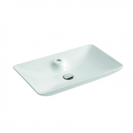 Lavabo d'appoggio in ceramica bianca lucida 64 cm larghezza x 40 cm profondità