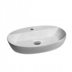 Lavabo d'appoggio in ceramica bianca lucida 60 cm larghezza x 40 cm profondità