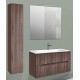 Mobile bagno sospeso + colonna Cannettato finitura noce gold Linea Ginevra da 70 cm con lavabo, specchio + applique integrata