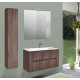 Mobile bagno sospeso + colonna Cannettato finitura noce gold Linea Ginevra da 70 cm con lavabo, specchio + applique integrata