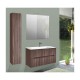 Mobile bagno sospeso + colonna Cannettato finitura noce gold Linea Ginevra 90 cm con lavabo, specchio + applique integrata