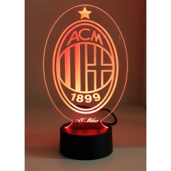 Lampada 3d Scudetto Milan in plexiglass disegno inciso al laser e illuminazione led rgb con telecomando