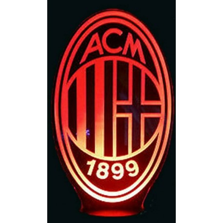 Lampada 3d Scudetto Milan in plexiglass disegno inciso al laser e illuminazione led rgb con telecomando