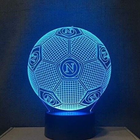 Lampada 3d Pallone Napoli in plexiglass disegno inciso al laser e illuminazione led rgb con telecomando