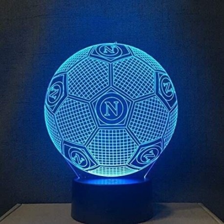 Lampada 3d Pallone Napoli in plexiglass disegno inciso al laser e illuminazione led rgb con telecomando
