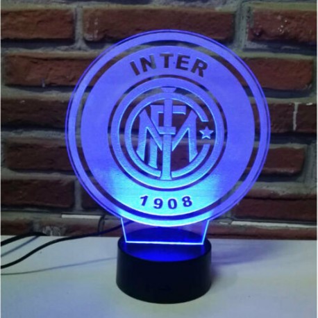 Lampada 3d Scudetto Inter in plexiglass disegno inciso al laser e illuminazione led rgb con telecomando