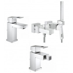 Grohe Serie Eurocube Miscelatori Lavabo e Bidet con Piletta + Vasca con Set Doccia Finitura Cromo Lucido