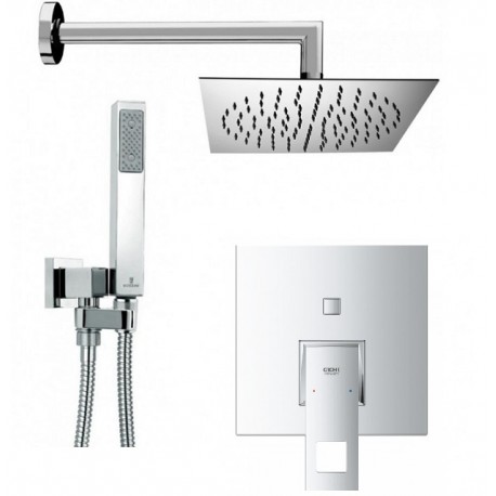 Composizione doccia miscelatore con deviatore Grohe Eurocube + soffione con braccio e kit duplex Bossini