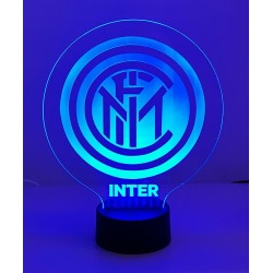 Lampada 3d Scudetto Inter in plexiglass disegno inciso al laser e illuminazione led rgb con telecomando