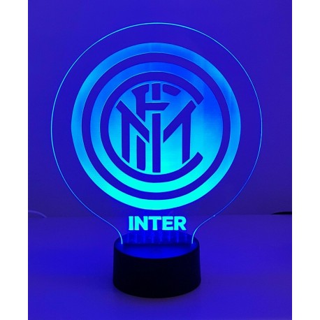 Lampada 3d Scudetto Inter in plexiglass disegno inciso al laser e illuminazione led rgb con telecomando