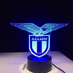 Lampada 3d Scudetto Lazio in plexiglass disegno inciso al laser e illuminazione led rgb con telecomando
