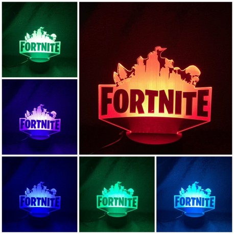 Lampada 3d FORTNITE LOGO PS5  in plexiglass disegno inciso al laser e illuminazione led rgb con telecomando