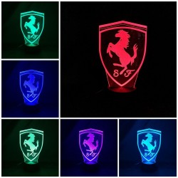 Lampada 3d FERRARI logo F1 sf90 in plexiglass disegno inciso al laser e illuminazione led rgb con telecomando