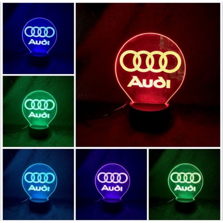 Lampada 3d Audi in plexiglass disegno inciso al laser e illuminazione led rgb con telecomando