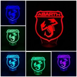 Lampada 3d ABARTH 595 695 esseesse in plexiglass disegno inciso al laser e illuminazione led rgb con telecomando