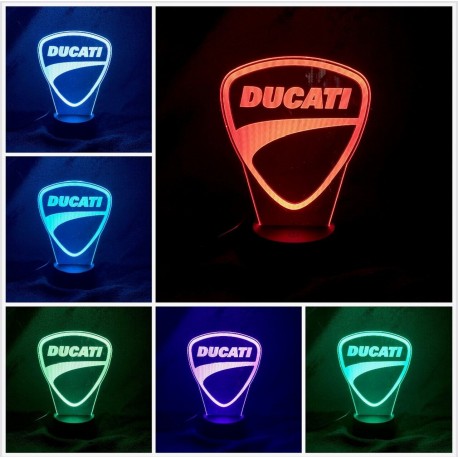 Lampada 3d DUCATI corse panigale in plexiglass disegno inciso al laser e illuminazione led rgb con telecomando