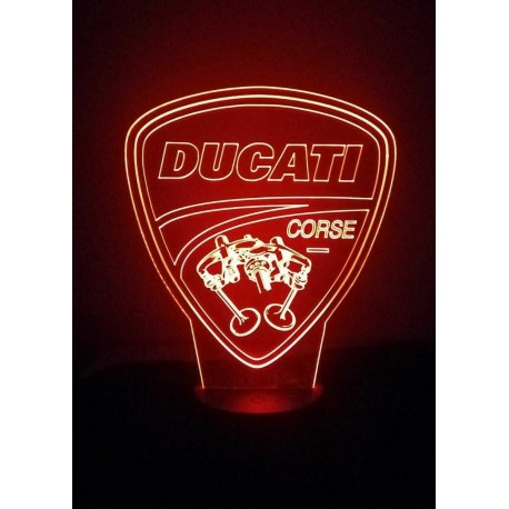 Lampada 3d DUCATI CORSE MOTO SORT in plexiglass disegno inciso al laser e illuminazione led rgb con telecomando