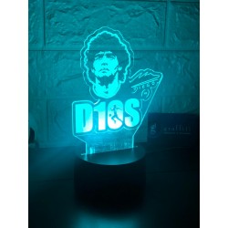 Lampada scrivania 3d Volto Diego Armando Maradona in plexiglass disegno inciso laser illuminazione led rgb con telecomando