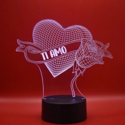 Lampada 3d ti amo in plexiglass disegno inciso al laser e illuminazione led rgb con telecomando